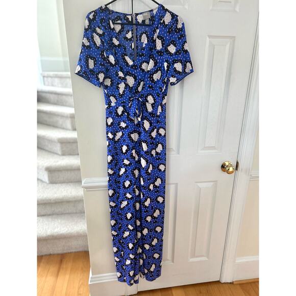 ASOS Electric Blue Pink Polka Dot Wide Leg Leopard Jumpsuit - Picture 3 of 12